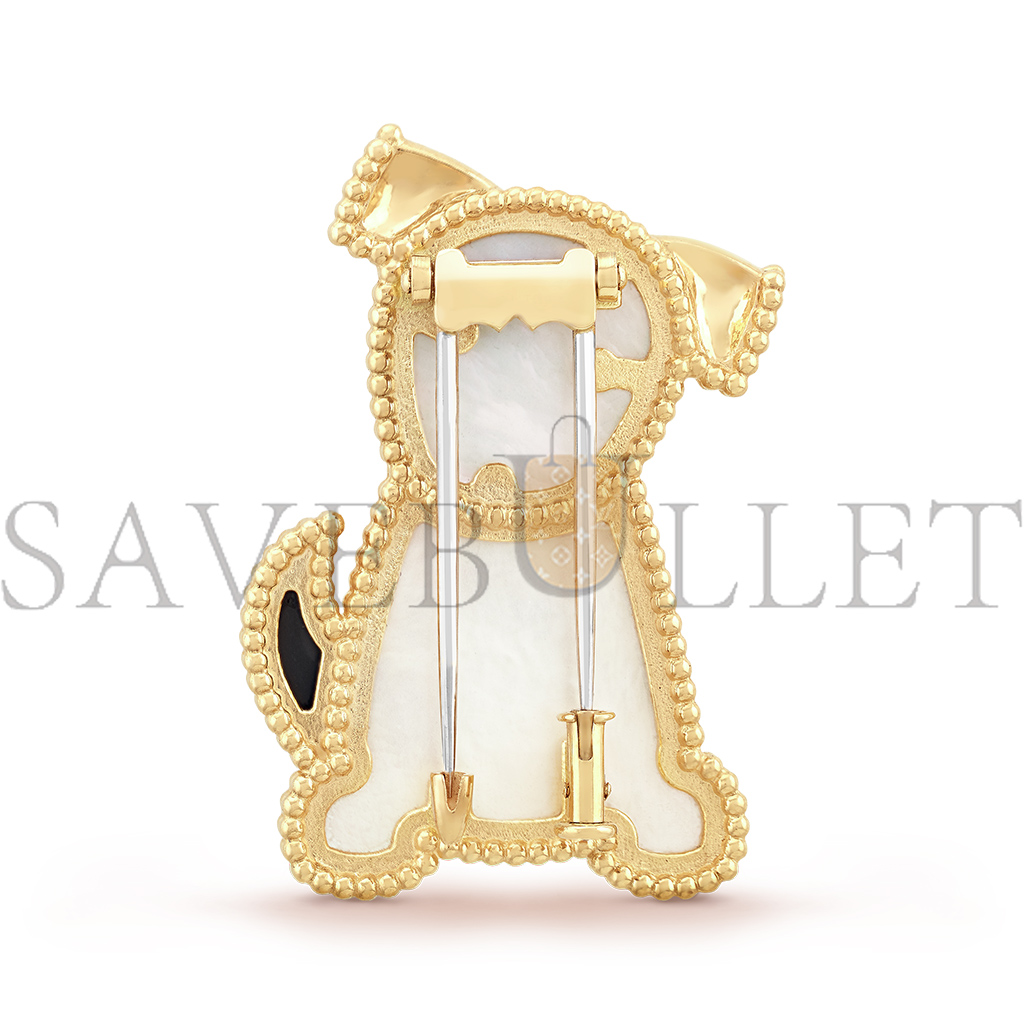 V*n Cl**f arpels lucky animals dog clip - yellow gold, mother-of-pearl, onyx vcarp2au00